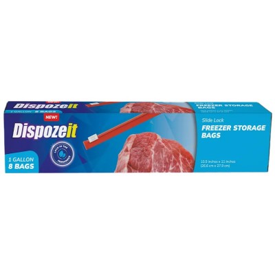 DISPOSEIT FREEZER STORAGE BAG 1GAL SIZE W/ SLIDER LOCK 8CT/ DISPLAY